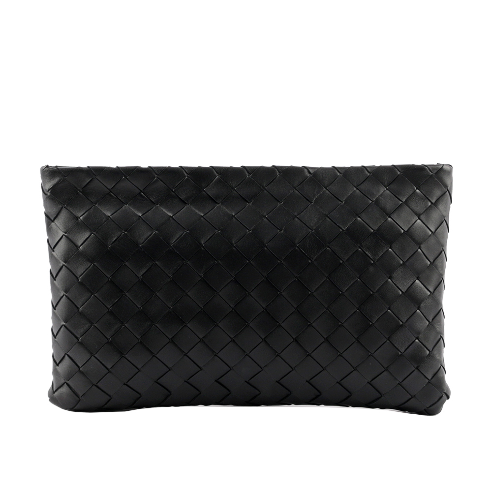 BOTTEGA VENETA 新款小羊皮及小牛皮大格編織手拿包/黑色, , large
