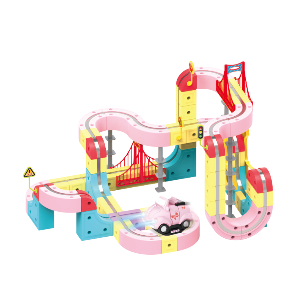 【花太太】粉紅超跑立體磁力軌道小火車66pcs, , large