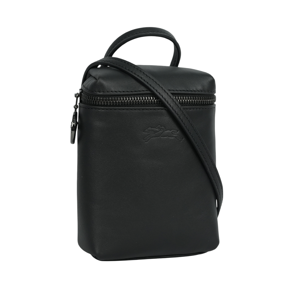 LONGCHAMP Le Pliage Xtra XS 小牛皮拉鍊迷你手提/斜背二用包/黑色, , large