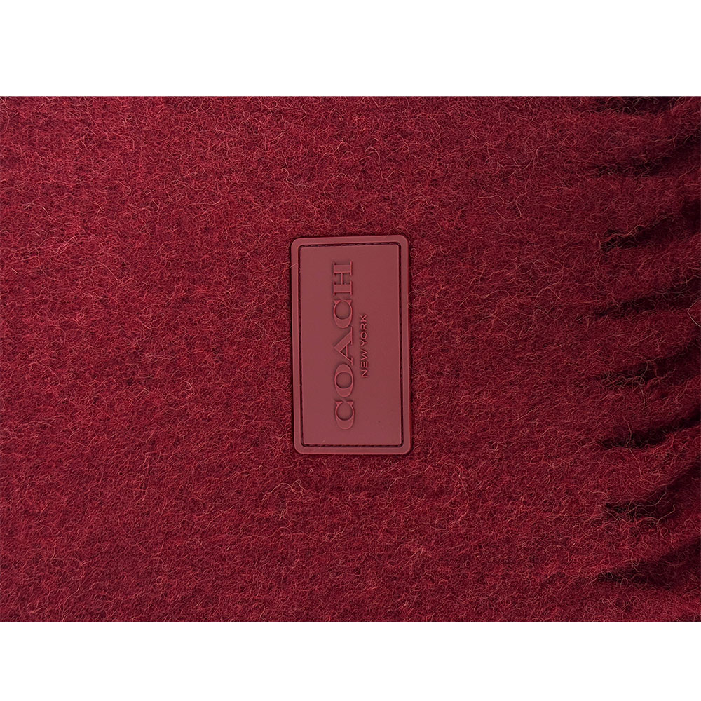 COACH 橡膠Logo 素面羊駝毛圍巾/酒紅色, , large