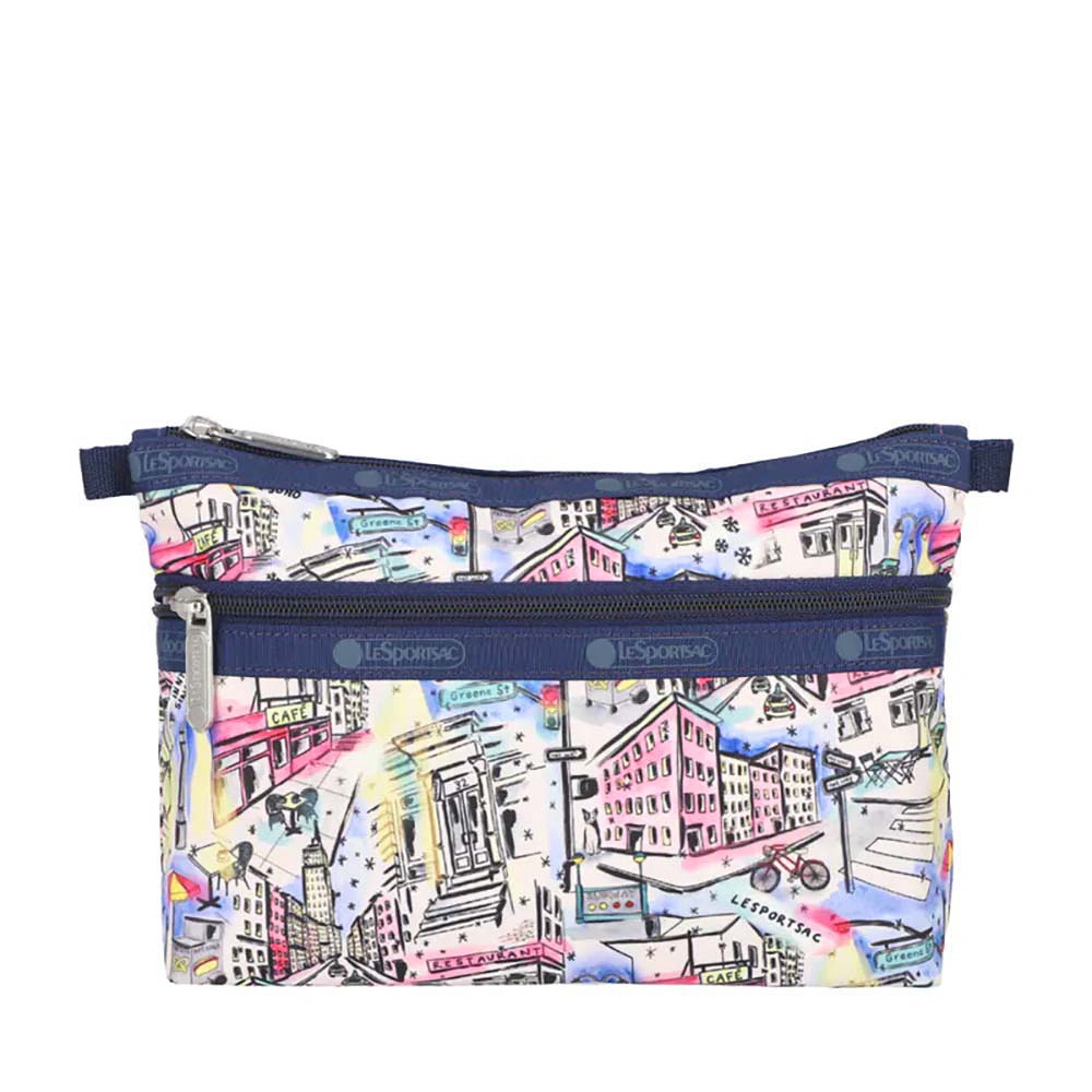 |快速出貨|Lesportsac Cosmetic Clutch 雙層拉鍊收納化妝包/ 冬日紐約街景, , large