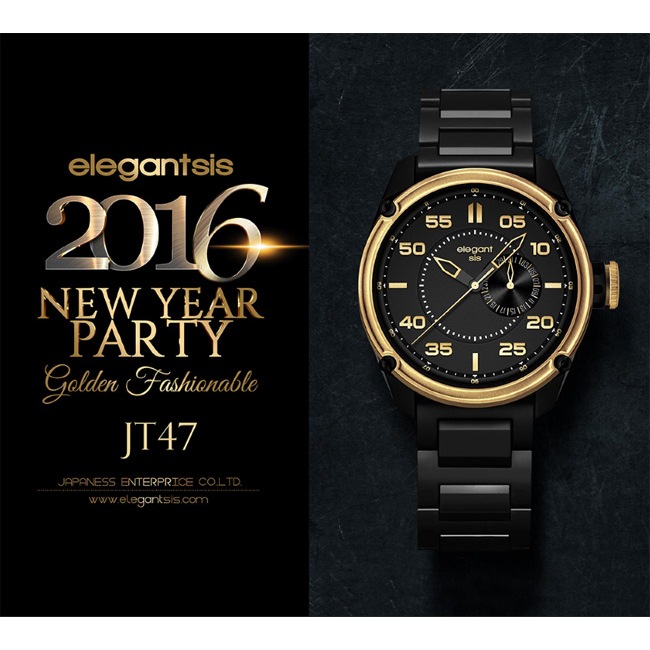 elegantsis Army 特務風雲日期時尚腕錶-黑金/46mm ELJT47-PB10MA, , large