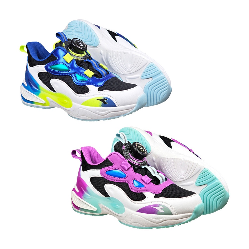 DIADORA迪亞多那 珊瑚時尚兒童鞋 童運動鞋 童鞋 寬楦 旋鈕 保護後跟 抗菌 除臭 輕量 吸震 黑白藍 黑白紫, , large