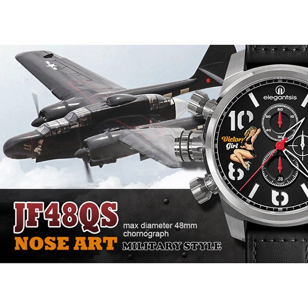 elegantsis JF48QS機頭藝術-女郎計時手錶-黑/48mm ELJF48QS-OB01LC, , large