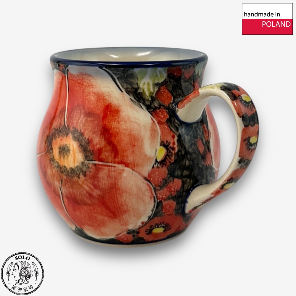 【SOLO Vintage】Cerraf Polish Pottery 350ml Mug Crimson Sunset Floral Whisper Series Made in Poland, , large