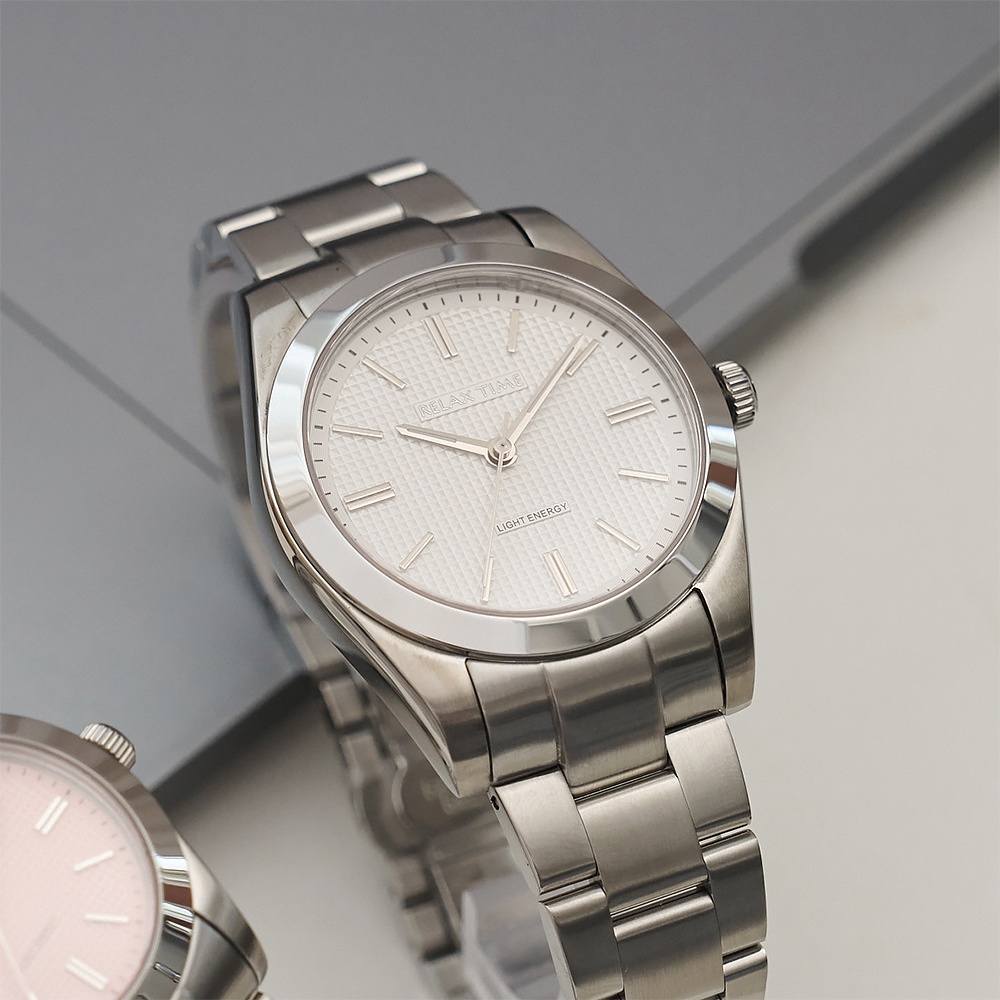 Relax Time RT-105S 立體格紋太陽能男錶-銀/40mm RT-105S-1M, , large