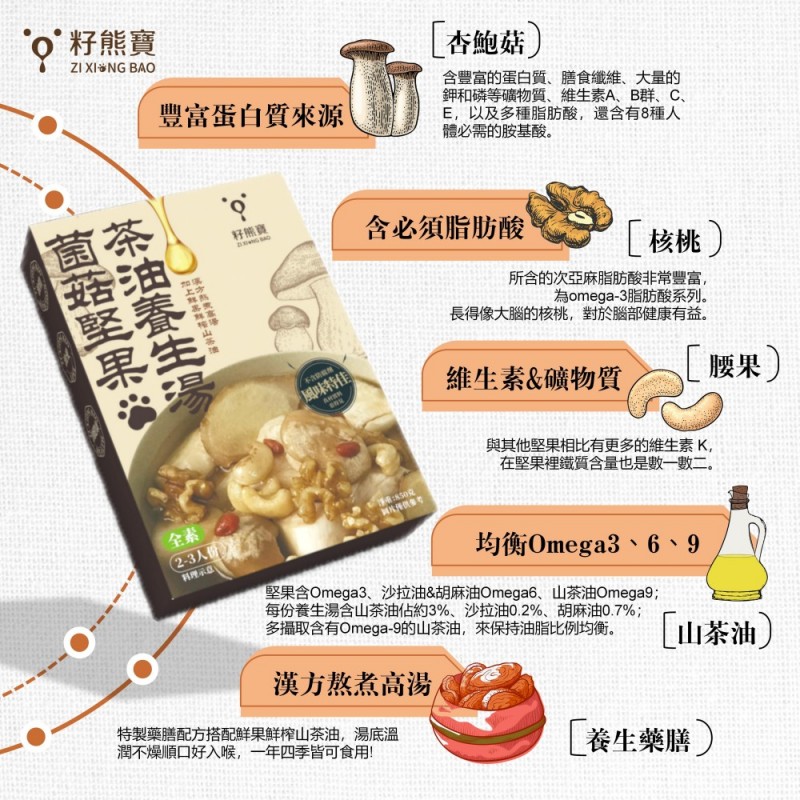 ZI XIONG BAO CAMELLIA OIL] Mushroom, Nut and Camellia Oil Soup, , large