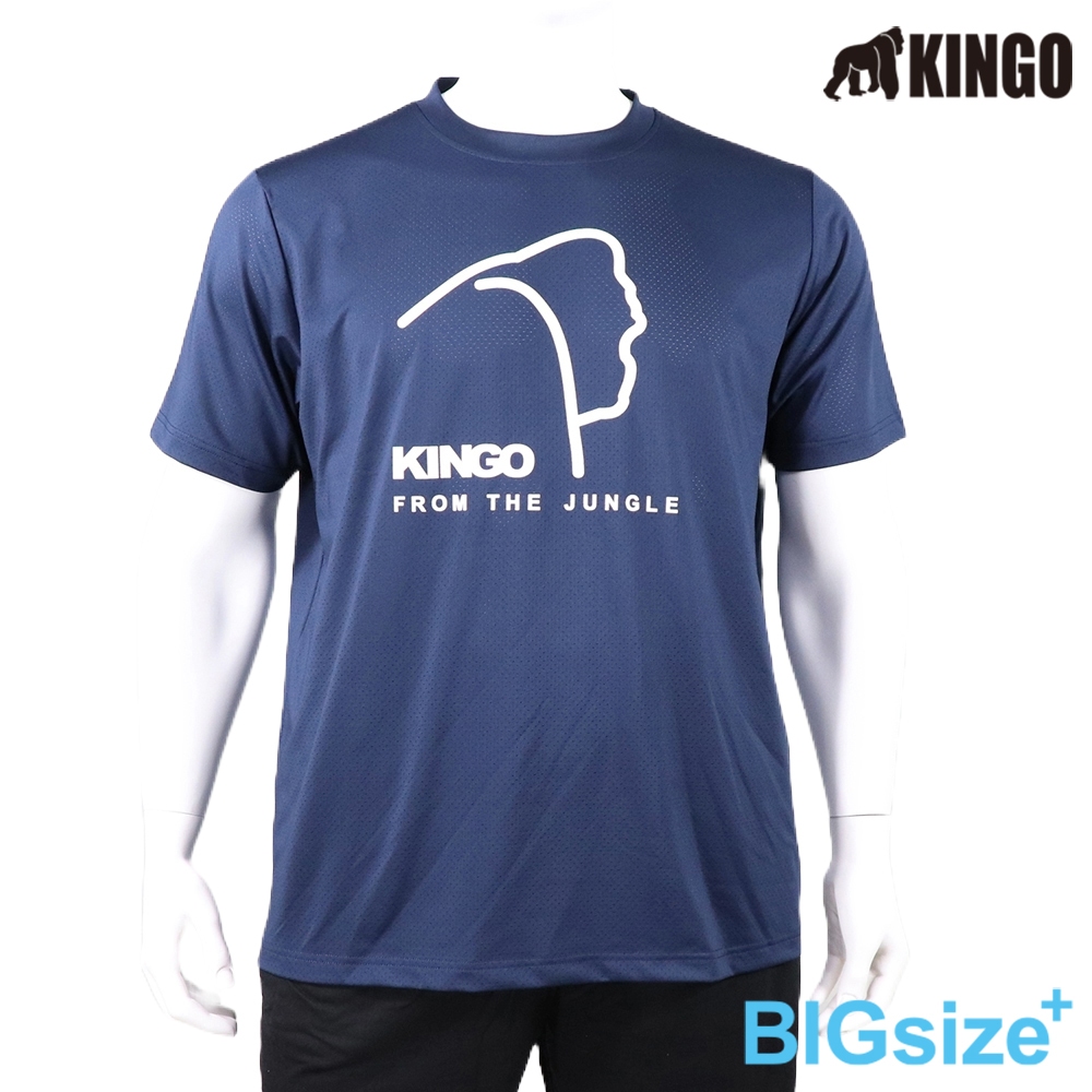 KINGO-超大尺碼-男款 排汗 圓領T-丈青-415623, , large