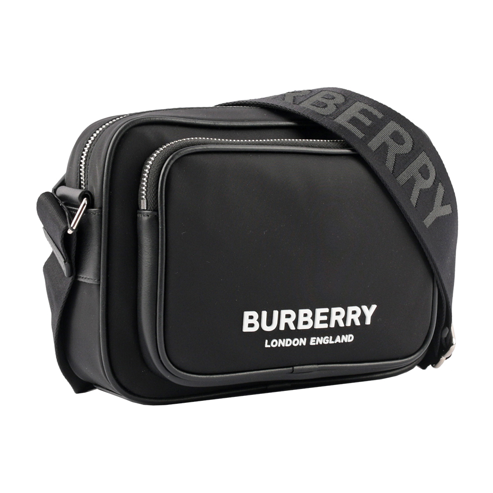 BURBERRY 徽標Logo 尼龍口袋雙拉鍊斜背包/黑色, , large