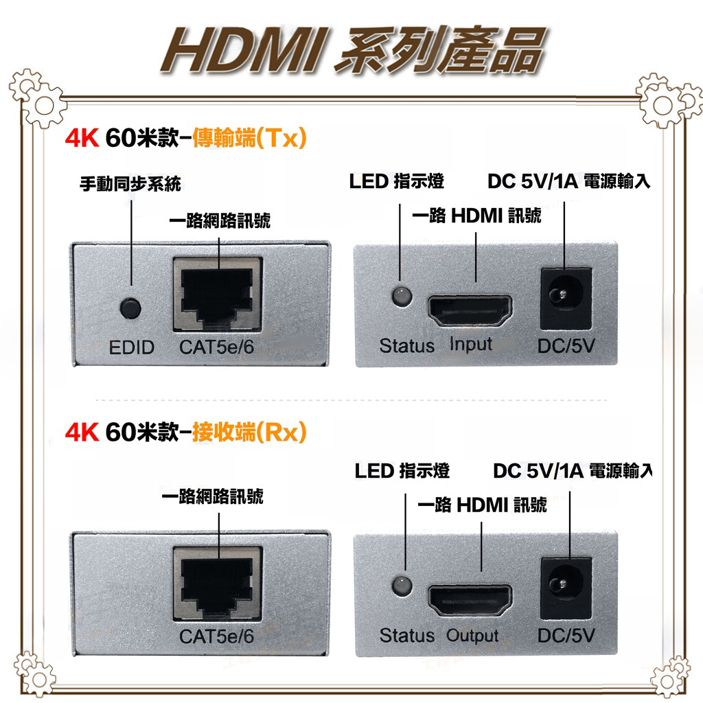 昌運監視器 HD-ES60-4K 4K 60米 HDMI單網延長器, , large