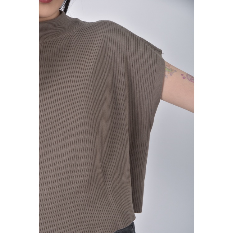 (S) 質感圓領棕色短袖上衣二手衣, , large