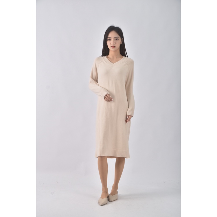 (M) healer韓牌質感V領杏色洋裝二手衣, , large