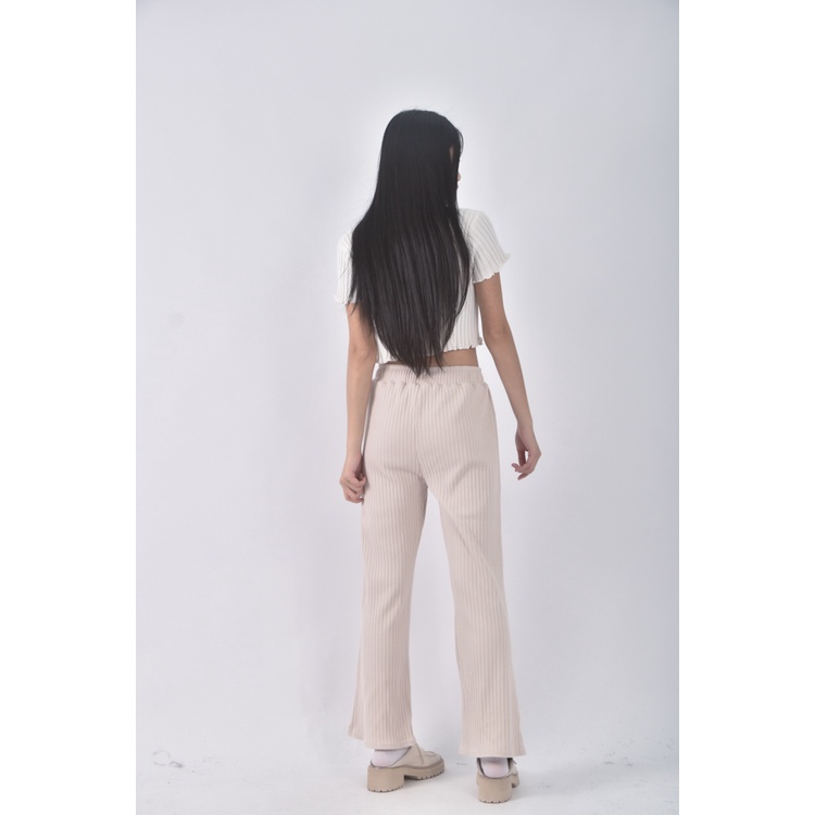 (F) earth music ecology高腰坑紋杏色長褲二手衣, , large