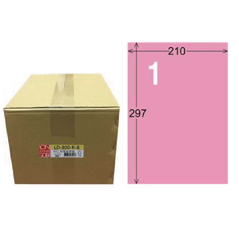 【龍德】LONGDER 三用電腦標籤 A4 1格 210x297mm 粉紅 1000張/箱 LD-800-R-B(適用雷射、噴墨、影印), , large