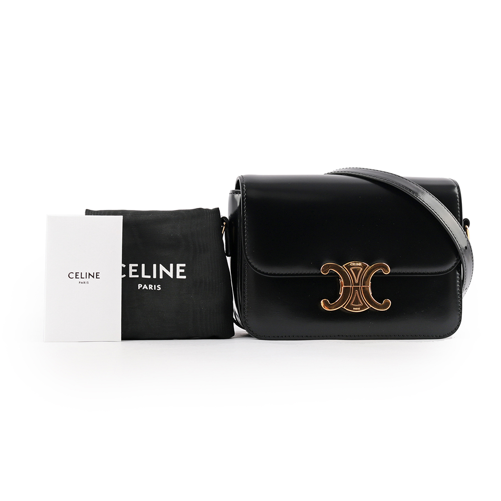 CELINE TRIOMPHE凱旋滑面小牛皮小型斜背包/黑色, , large