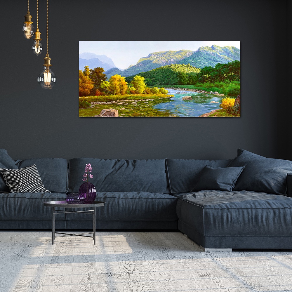 【御畫房】春水溪流 國家一級畫師手繪油畫60×120cm(VF-113), , large