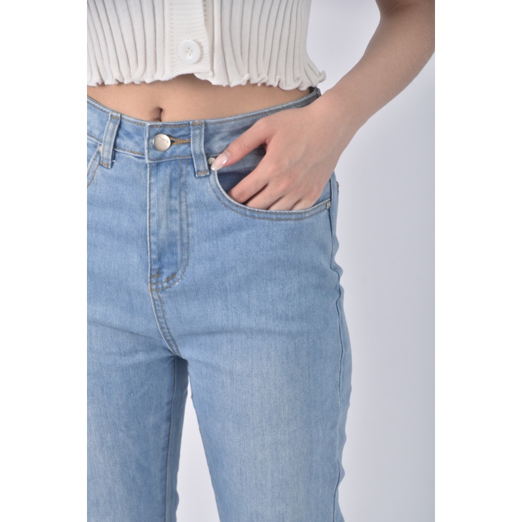 (M) meier q高腰丹寧牛仔質感棉質藍色長褲二手衣, , large