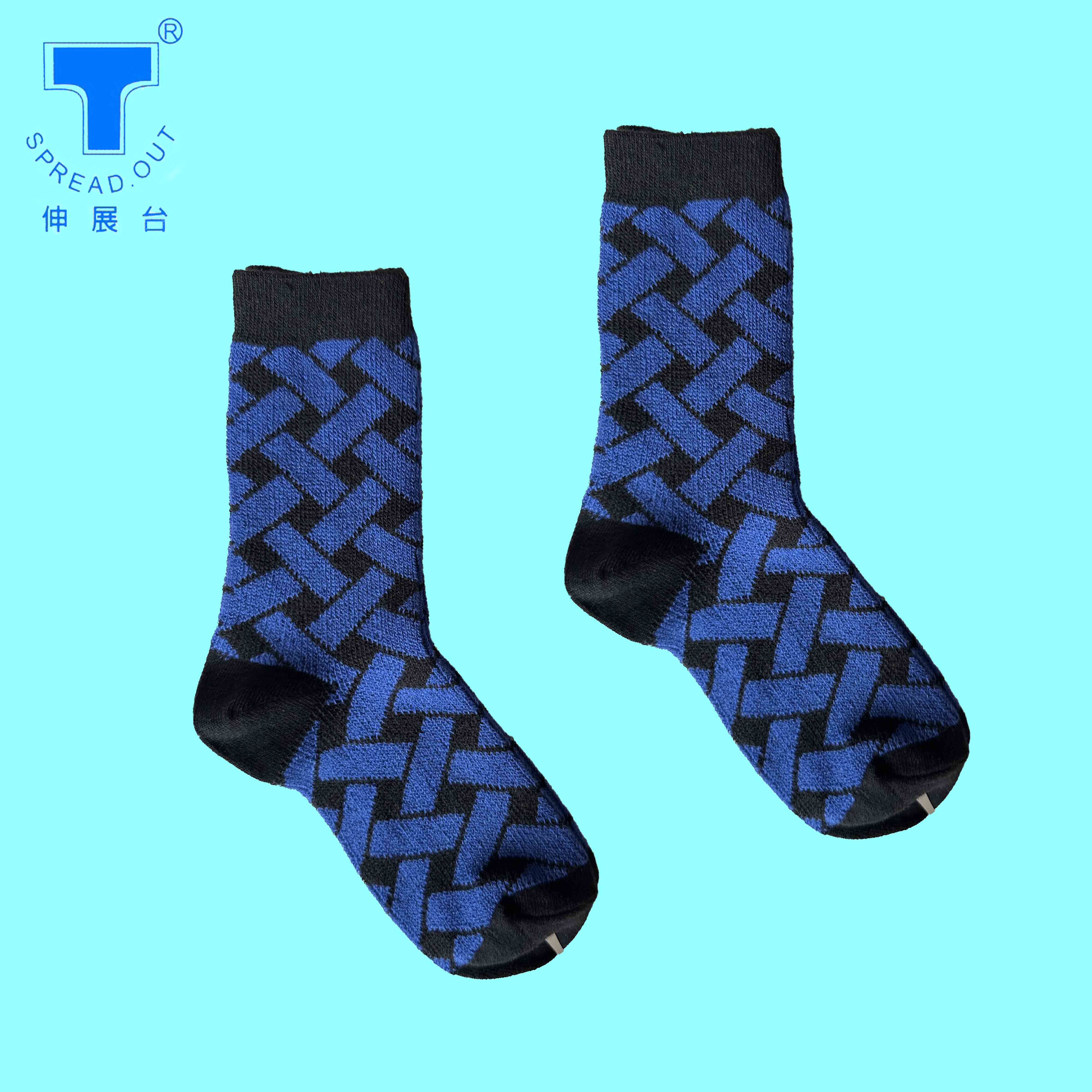 【伸展台】雙針筒氣墊 石磨稀機能襪 女款 竹編-藍 1雙入, , large