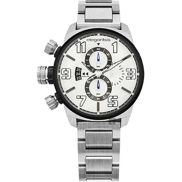 elegantsis Army 叢林戰鬥強悍三眼計時腕錶-銀/42mm ELJF48KS-OB04MA