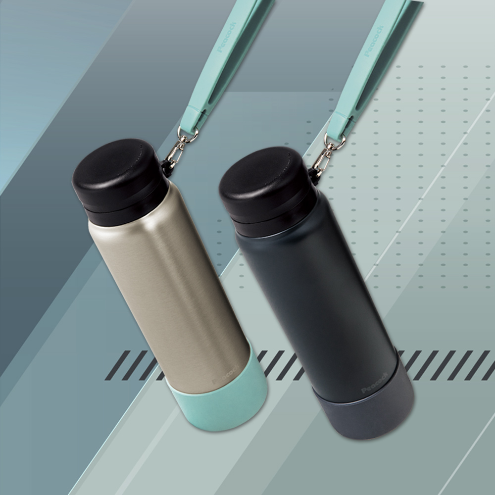 【日本孔雀Peacock】運動隨身316不鏽鋼保冷保溫杯1000ML(附運動提帶+防撞底座)-原鋼色, 原鋼色, large