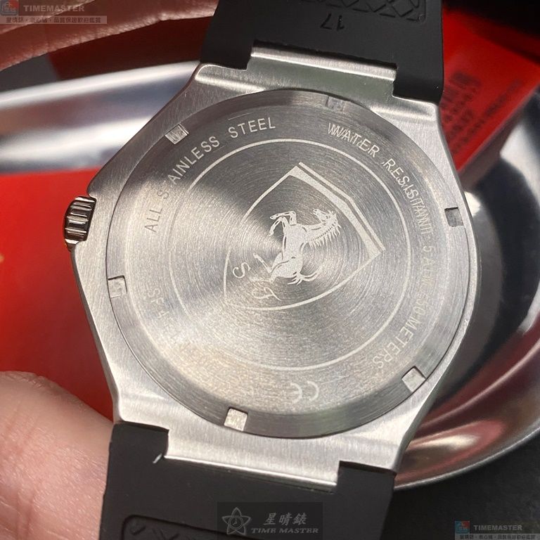 [星晴錶業]FERRARI手錶,42mm,FE00043黑色錶面銀錶殼深黑色矽膠錶帶款, , large