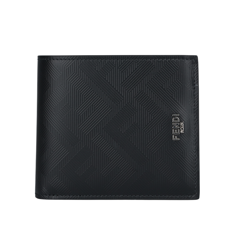 FENDI FF Logo Shadow 內拼色對開8卡短夾/黑色/紅色