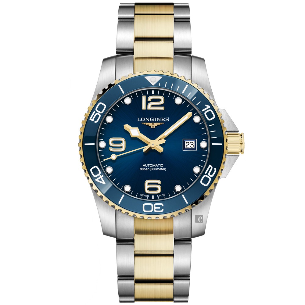 LONGINES 浪琴 深海征服者浪鬼陶瓷潛水機械錶-藍x金/41mm L37813967, , large