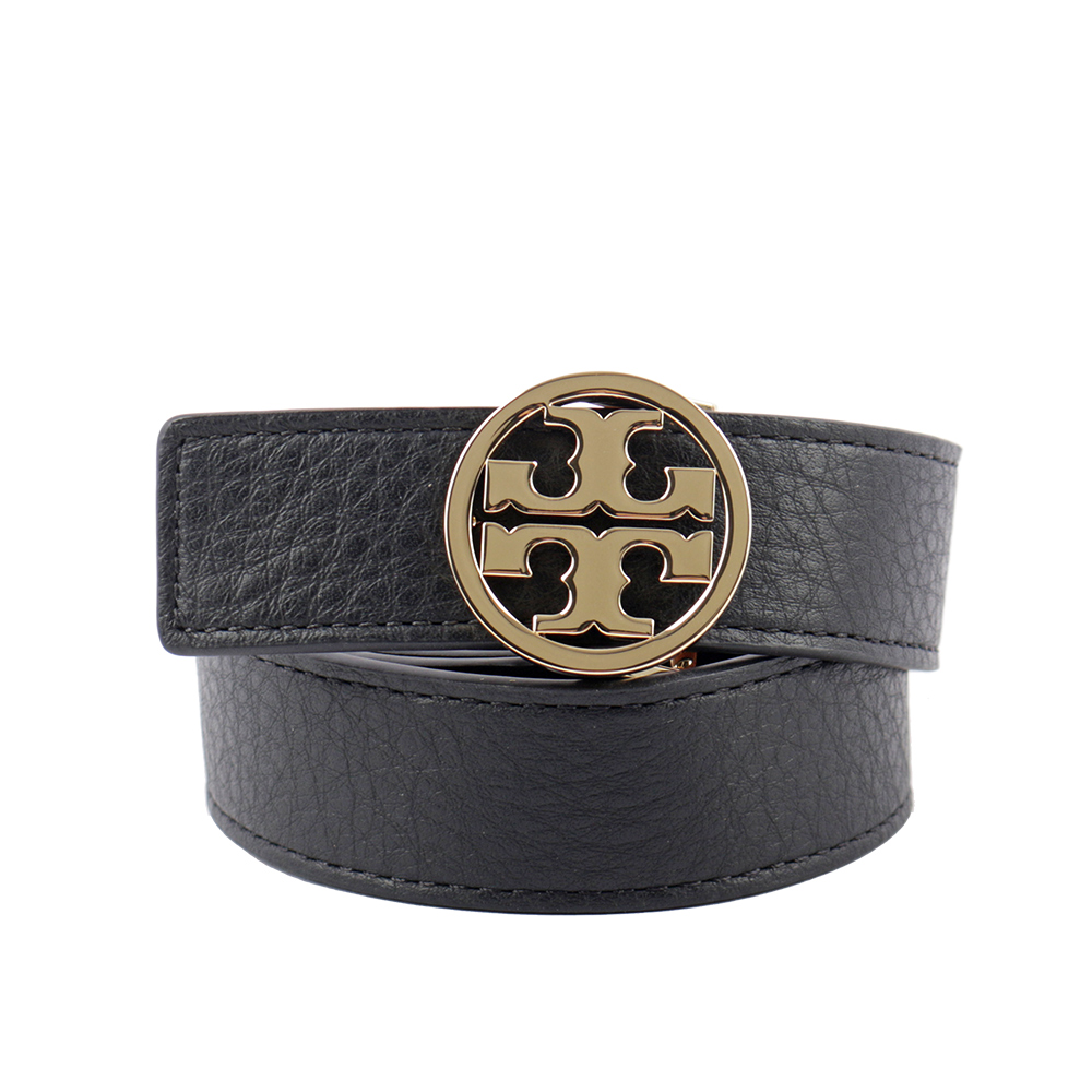 Tory Burch Miller 素面皮革寬2.5cm雙面可用皮帶/黑色/焦糖色/S, , large
