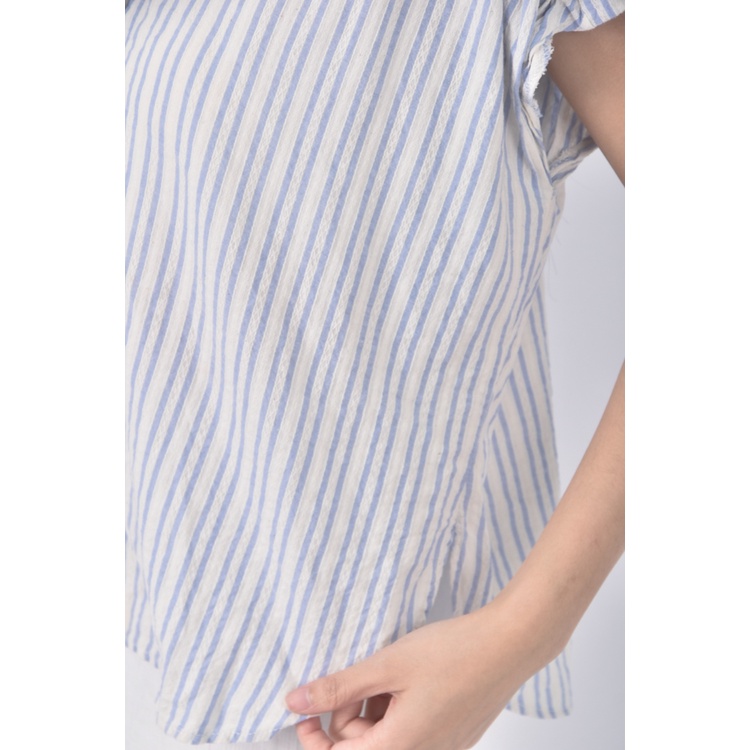 (S) 質感條紋藍色短袖上衣二手衣, , large