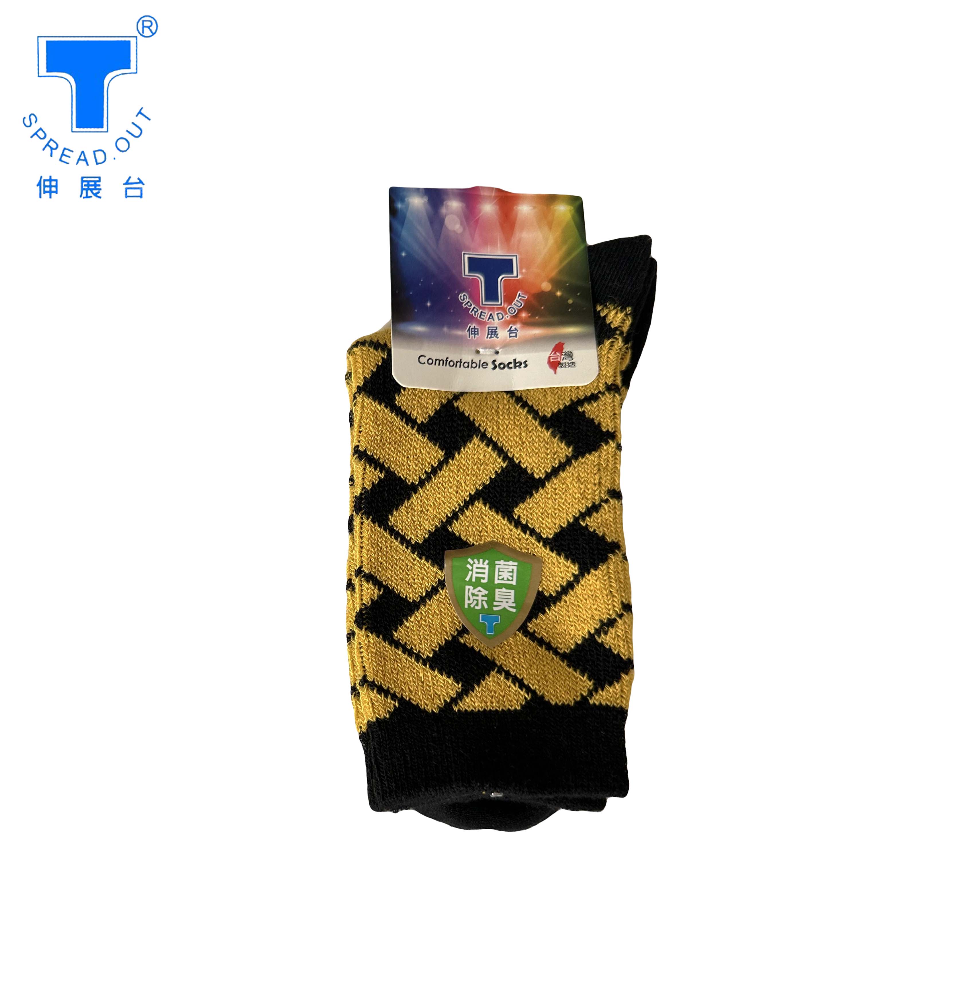 【伸展台】雙針筒氣墊 石磨稀機能襪 女款 竹編-黃 1雙入, , large