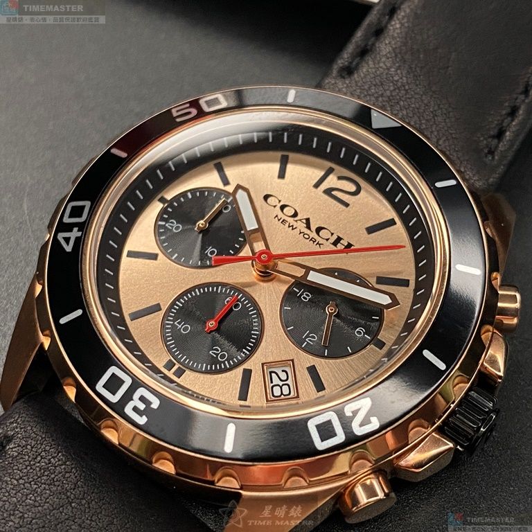 [星晴錶業]COACH手錶,44mm,CH00063玫瑰金色錶面玫瑰金錶殼深黑色真皮皮革錶帶款, , large