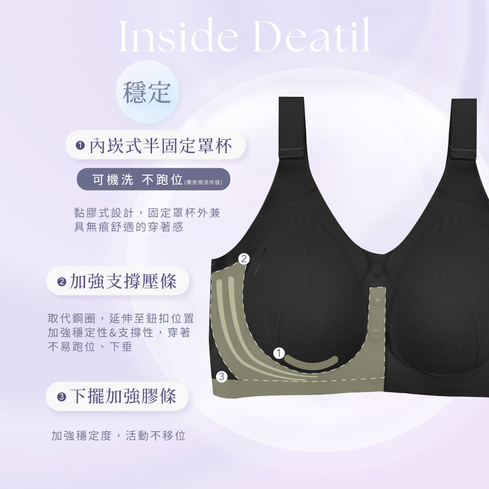 【伊柔 EVEROY】 裸肌無感無鋼圈前扣哺乳內衣 M-3XL(EQ)｜無痕包覆.加大尺碼 W031-63 百搭黑, , large