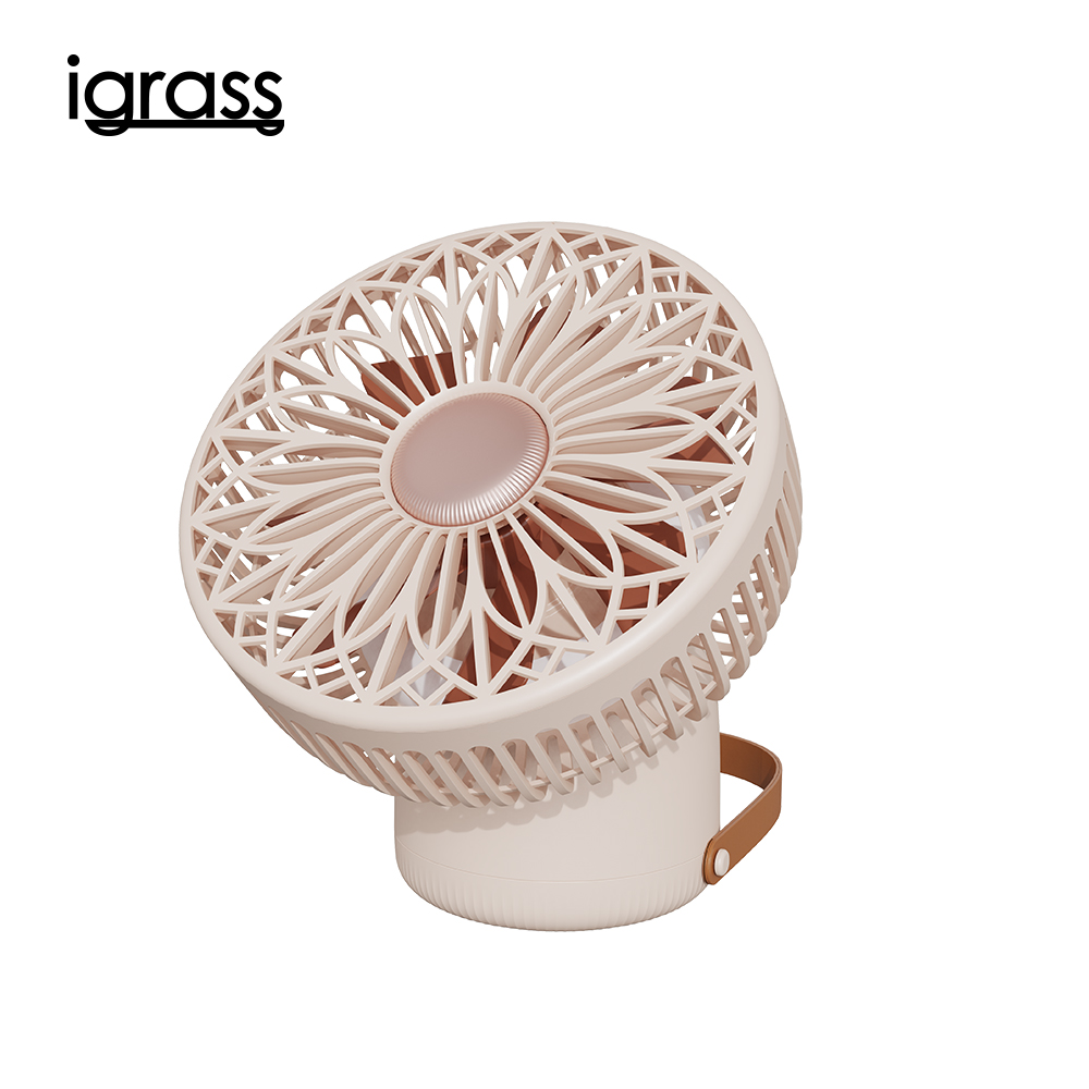 igrass 多功能擺頭照明風扇-杏白粉, , large