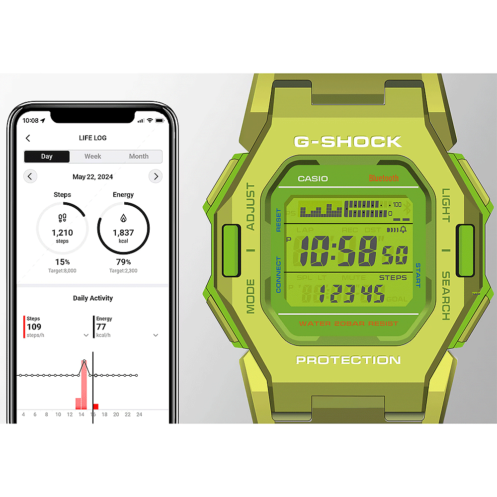 CASIO 卡西歐 G-SHOCK 纖薄時尚未來感藍牙運動電子錶 手錶-螢光黃 GD-B500S-3, , large