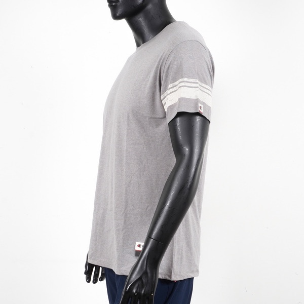 Champion 男 短袖上衣 T恤 美規 頂級 條紋 舒適 混紡 棉質 穿搭 運動灰 [AO300-95H], , large
