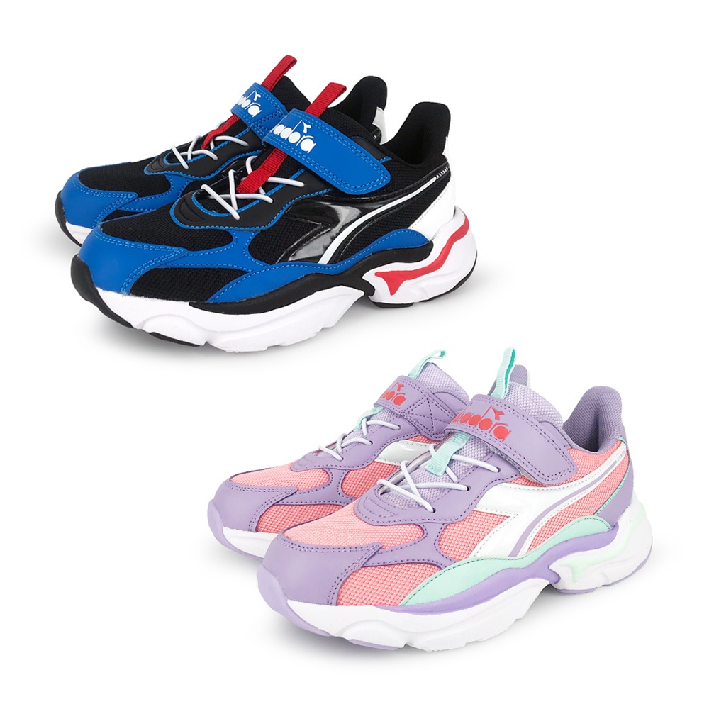 DIADORA迪亞多那 中童運動生活時尚鞋 童運動鞋 童鞋 時尚 拼接 魔鬼氈 透氣 康特杯 保護後跟 止滑 黑藍 粉紫, 粉紫, large
