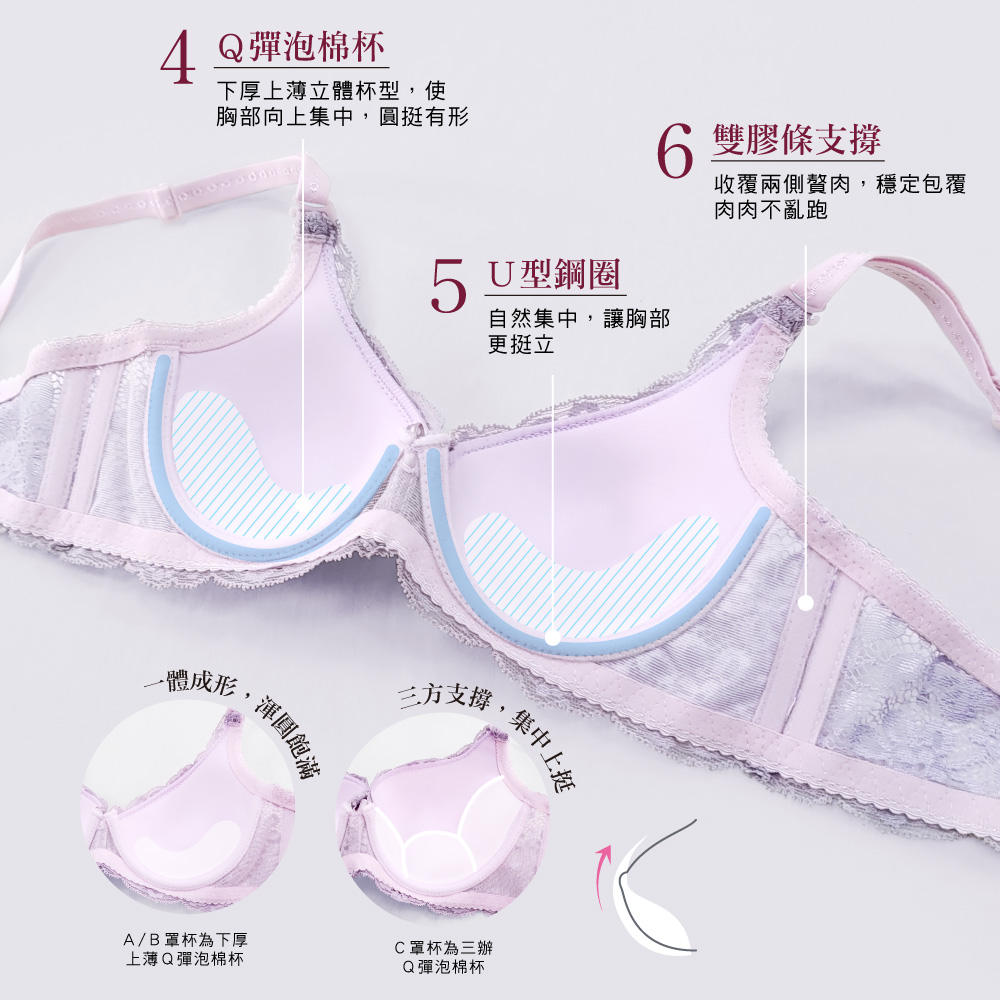 【Clany可蘭霓】歐式托高集中質感ABC內衣(高雅紫 6265-92), , large