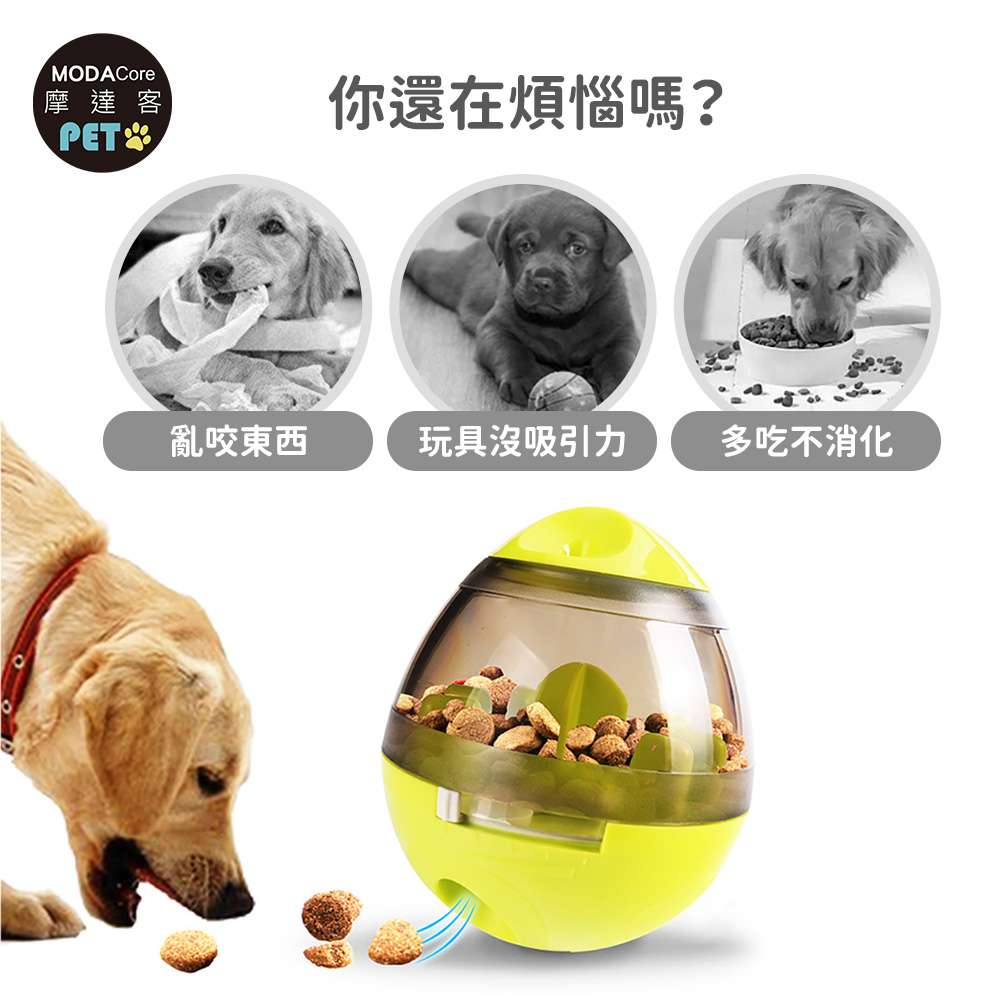 摩達客寵物-狗貓紓壓玩具不倒翁蛋形漏食球-綠色_寵物防暴食趣味, , large