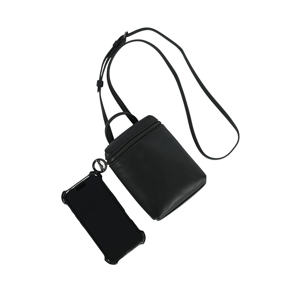 LONGCHAMP Le Pliage Xtra XS 小牛皮拉鍊迷你手提/斜背二用包/黑色, , large