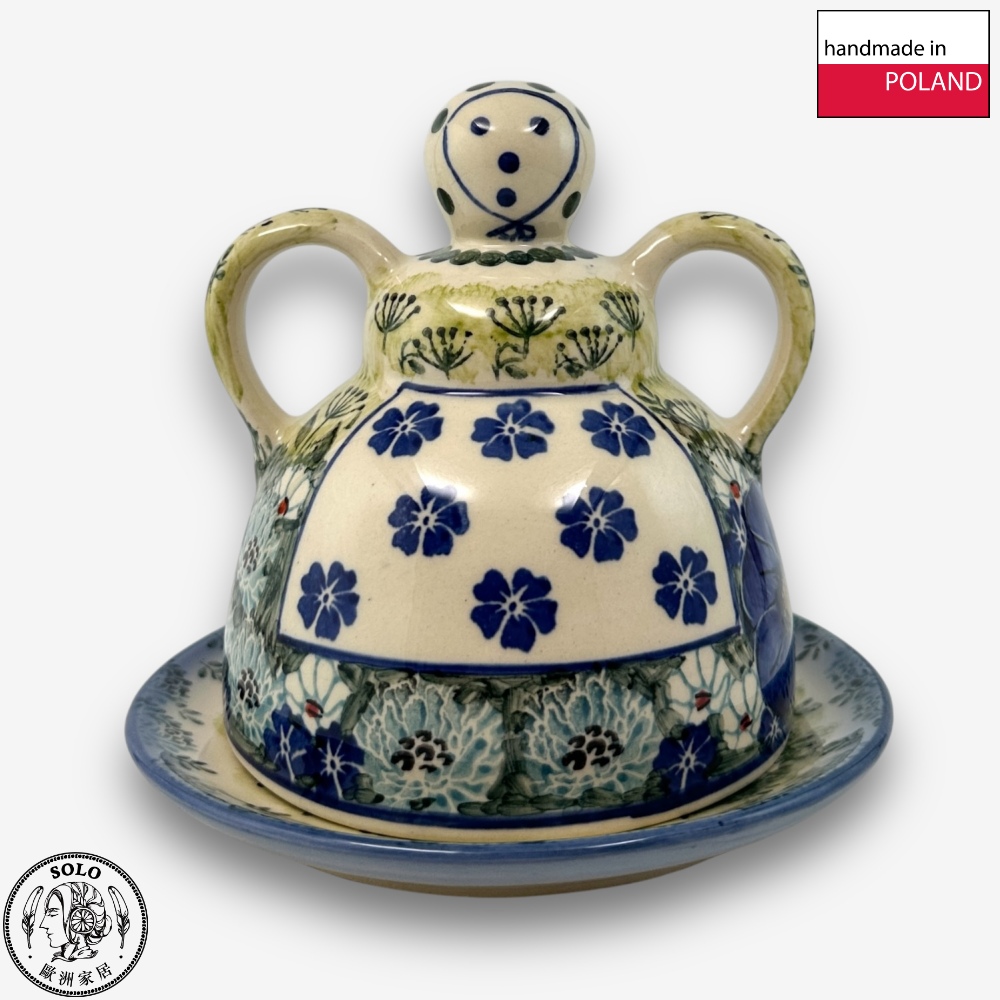 【SOLO Vintage】Cerraf Polish Pottery 14cm Cheese Lady Dessert Plate Traces of Fragrance in the Blue Fields Series Made in Poland