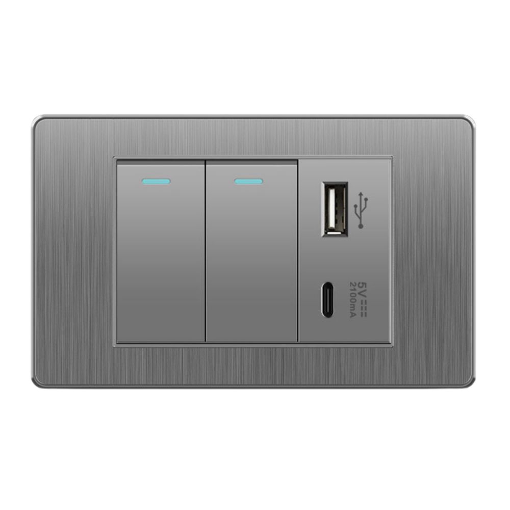 American-style panel with two ports + USB + Type-C, , large