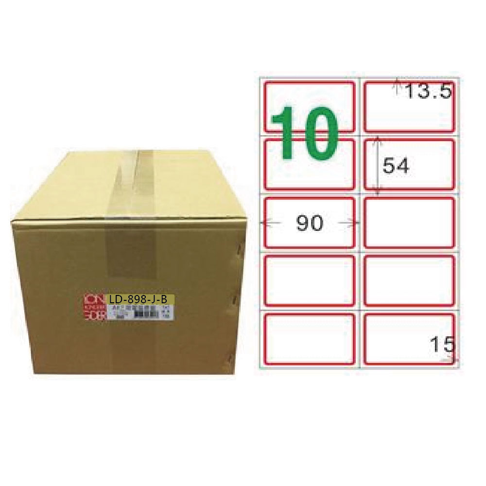【龍德】LONGDER 三用電腦標籤 A4 10格 直角 54*90mm 紅框 1000張/箱 LD-898-J-B(適用雷射、噴墨、影印), , large