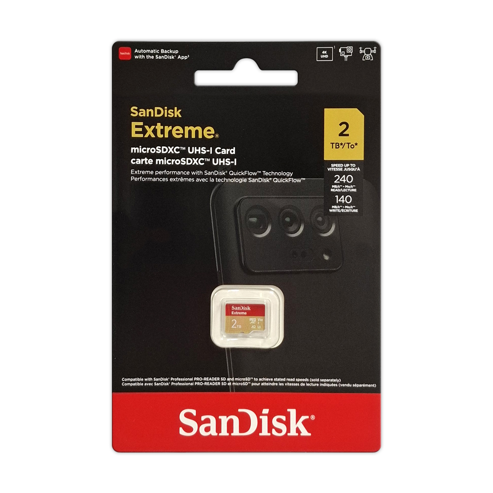 【SanDisk】 Extreme 2TB A2 V30 UHS-I U3 microSDXC 記憶卡, , large