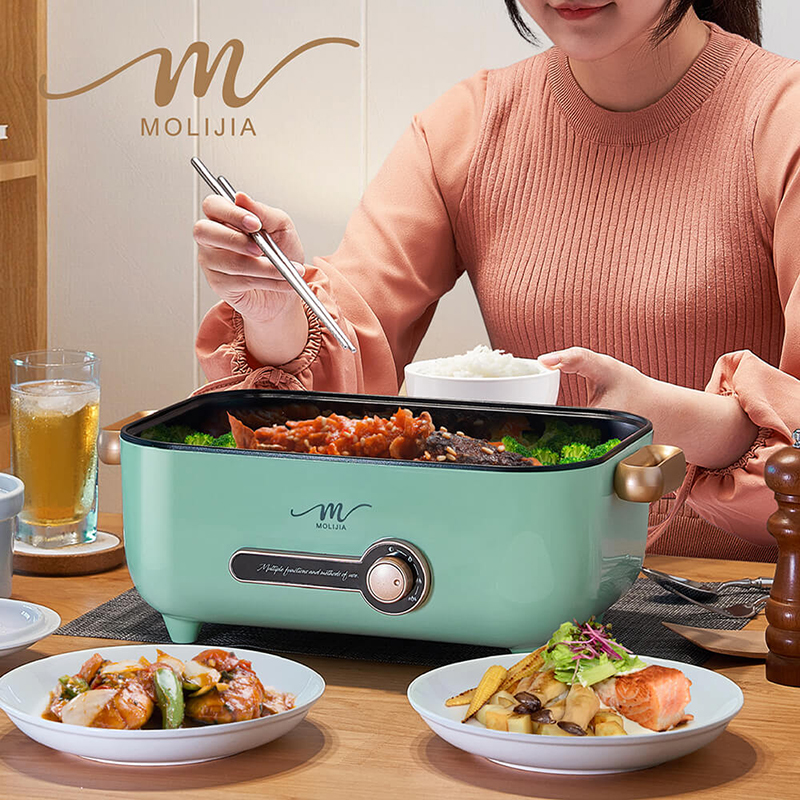 【MOLIJIA】5.3L-M24 Multifunctional Non-stick Electric Cooker with Stainless Steel Steaming Plate - Macaron Green, , large