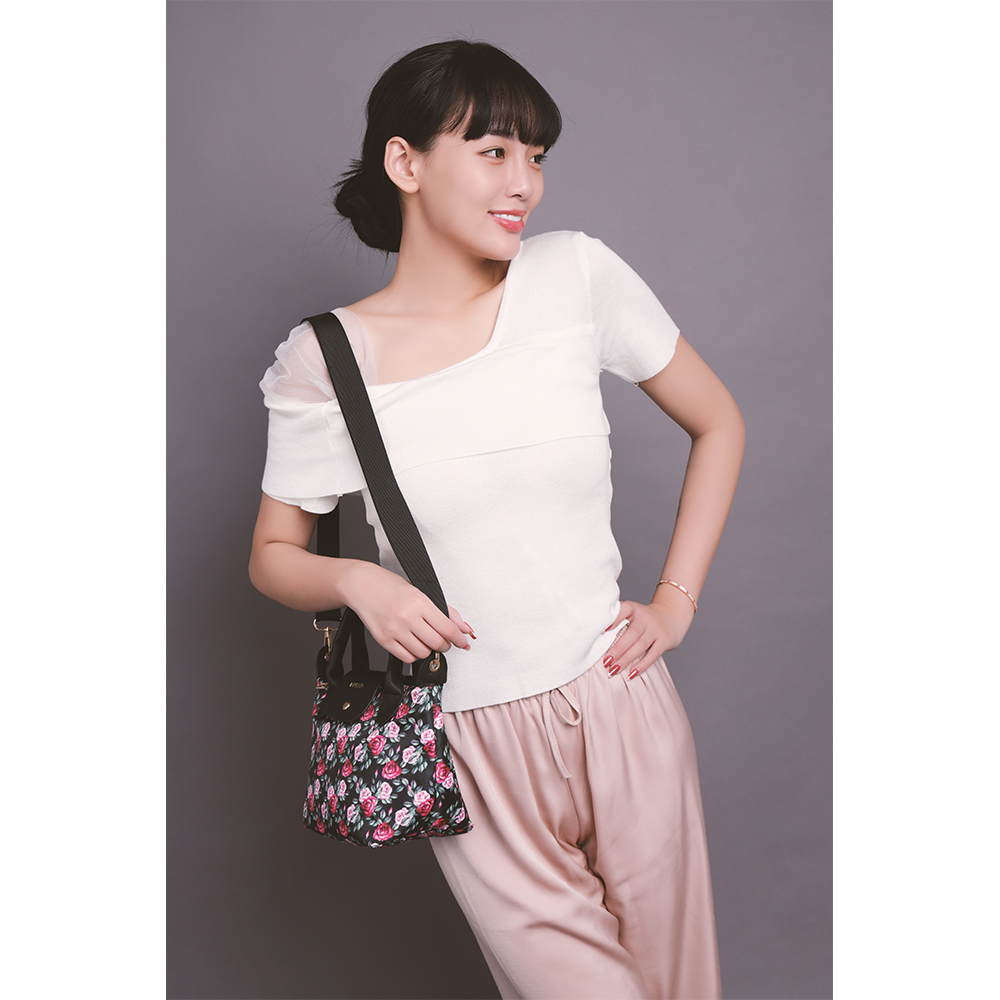 【lapagayo】典雅玫瑰尼龍手提包-PI-06399A-3-09黑色, , large