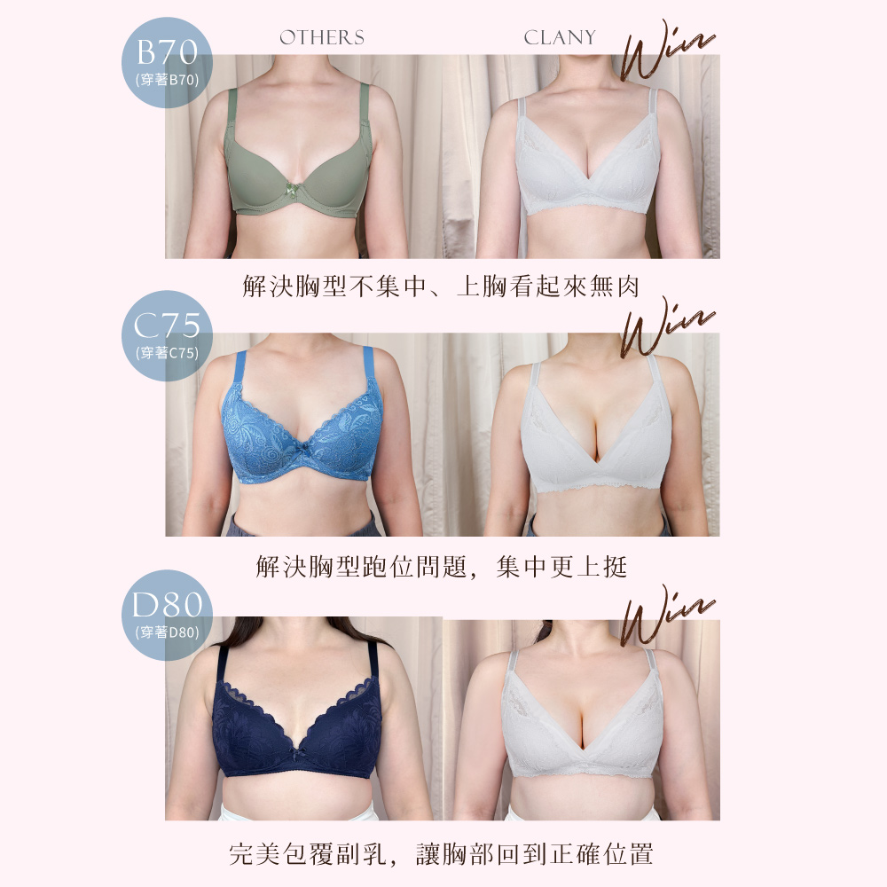 【Clany 可蘭霓】台灣製 柔霧花境 無鋼圈挺集中蕾絲BCD涼感透氣內衣｜8081-61柔感灰, , large