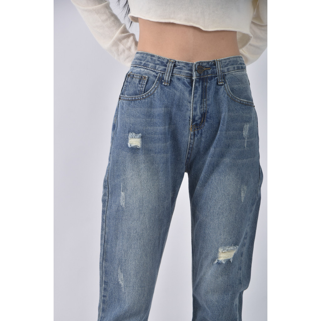 (L) 高腰丹寧牛仔棉質純棉藍色長褲二手衣, , large