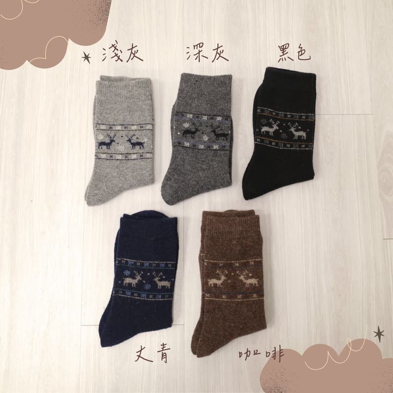 凱美棉業｜冬日必備🔥（男款）精緻保暖毛襪 防寒襪 保暖襪 毛襪 長襪 冬天襪-麋鹿提花款, , large