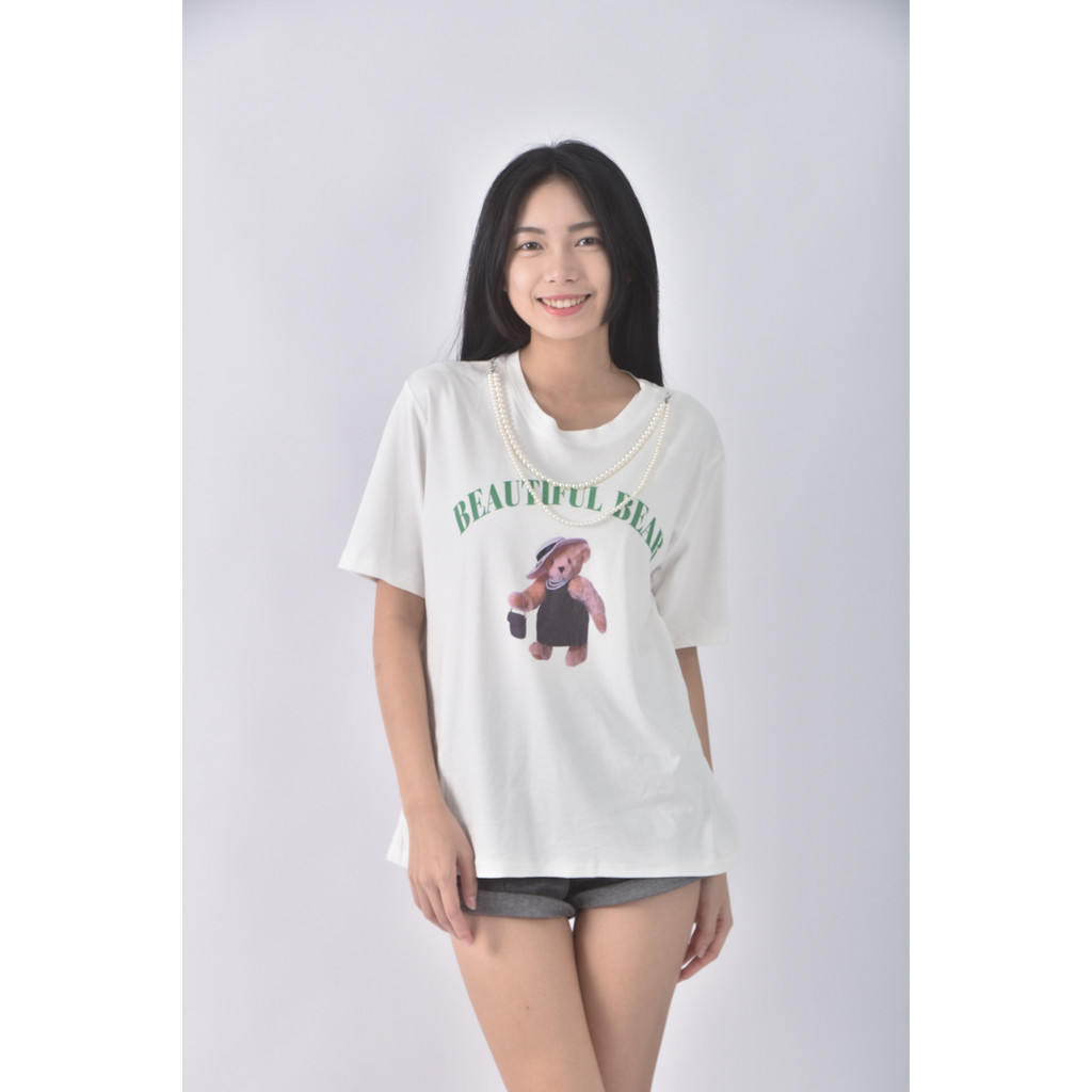 (L) object韓牌珍珠白色短袖上衣二手衣