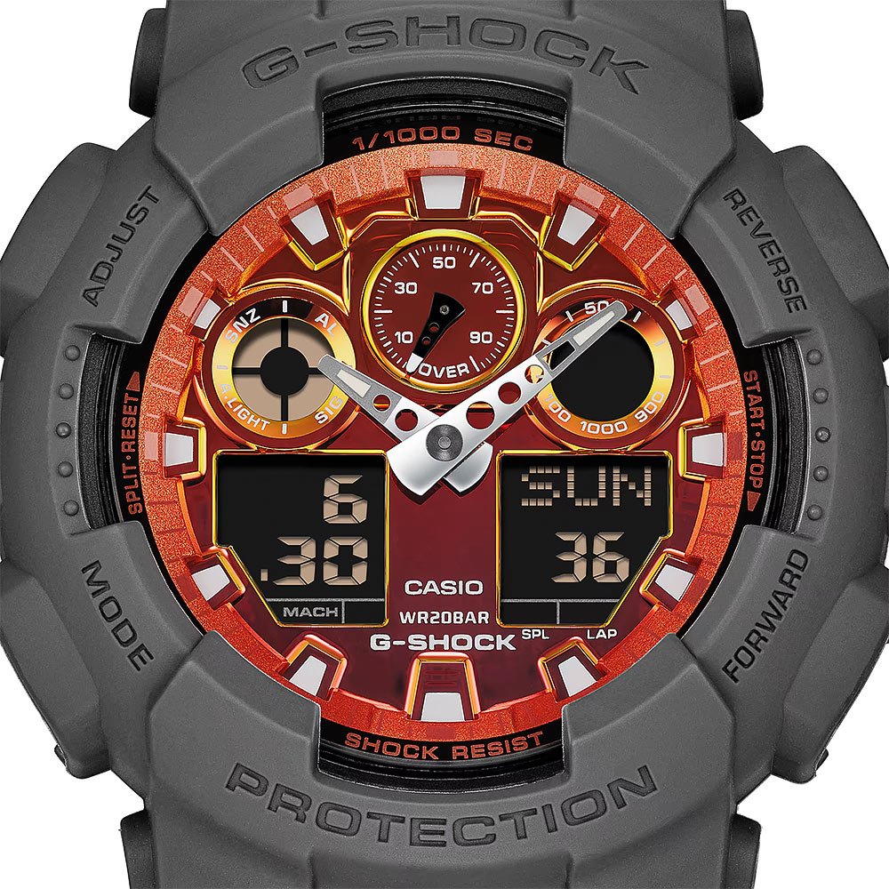 CASIO 卡西歐 G-SHOCK 熾熱火焰系列 雙顯手錶 GA-100FL-8A, , large